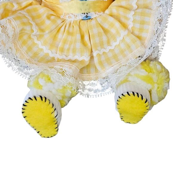 Vintage Kitschy Creepy Easter Bunny Rabbit Sock Doll Wearing Ruffle Yellow Dress - Picture 5 of 9